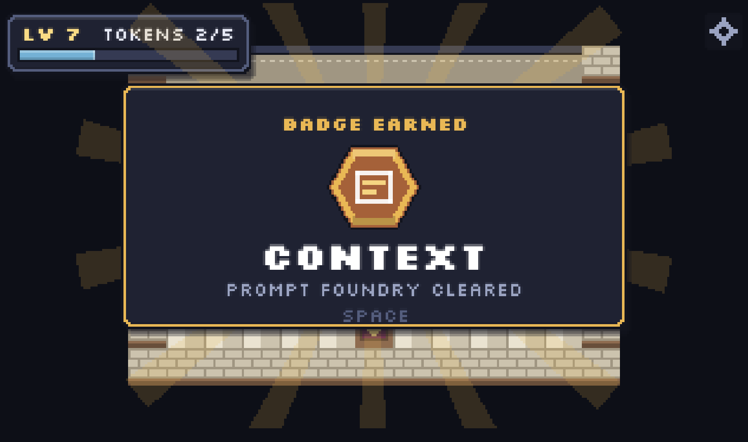 A badge earned popup reading Context, Prompt Foundry cleared